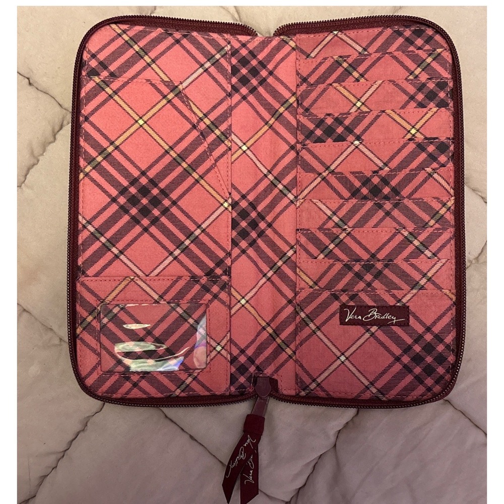 Vera Bradley‎ Paisley Zip Around Travel Wallet Organizer Red Pink - Picture 4 of 7